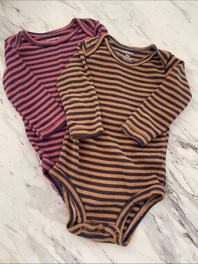 Carter's Striped Long-Sleeve One-Piece Bodysuits - Rust & Mustard